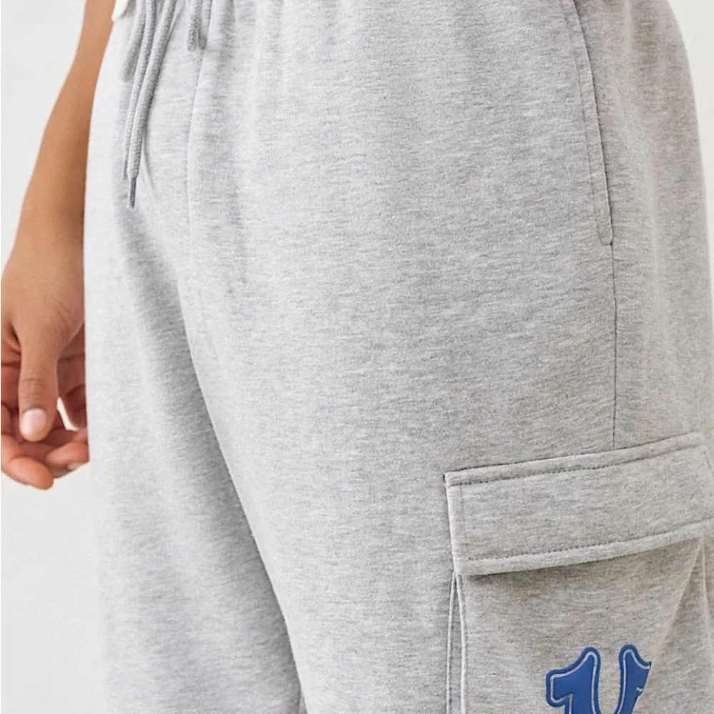 NWT True Religion Gray Joggers with Blue Logo